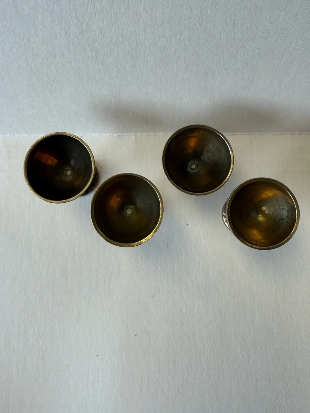 Set of 4 Antique-Style Mini Brass Tea or Liquor Goblets.